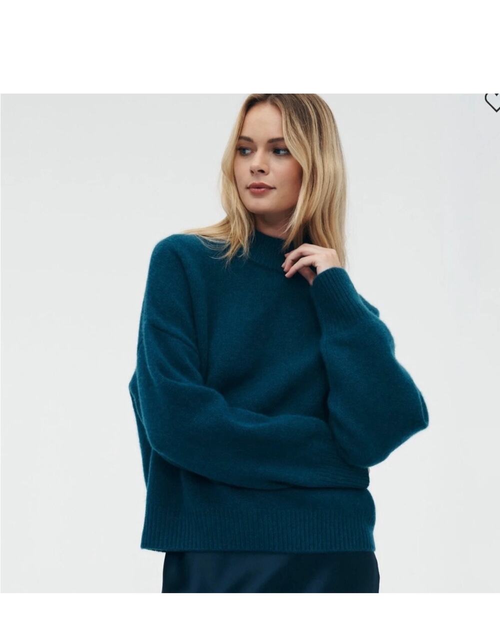 Naadam cashmere crewneck mock neck sweater Peacock blue / teal, size M